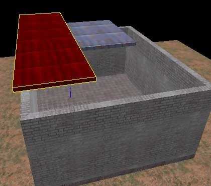 Create a brush with a length equal to the length of the hangar and a width from the beginning of the hangar to the flat part of the roof