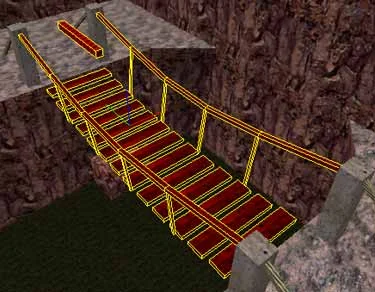 Select all the brushes that make up the bridge (boards, ropes and ORIGIN brush)