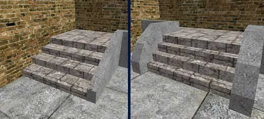 Stairs. Step height - 16; step length - 32 (left) and 16