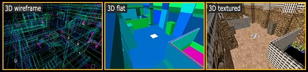 3D views: wireframe, flat, textured